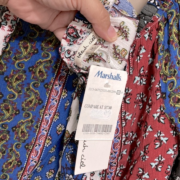 BLEUH CIEL On or Off Shoulder Short Sleeve Boho Bohemian Blouse Womans Medium - Picture 10 of 12